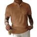 Men's New Lapel Button Pocket Corduroy Solid Color Casual Short Sleeved Polo Shirt_viptrois.com