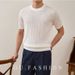Men's Clothing Short Sleeved Sweater Hollow Ice Silk Breathable Texture Slim Fit Business Casual T-Shirt_viptrois.com