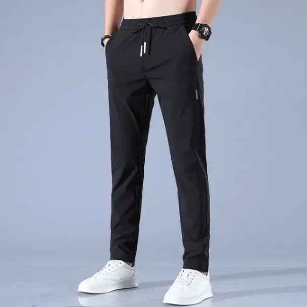 hot selling 2023Me's Ice Silk Trousers Summer Quick-Dryig Gym Sports Pats Thi Solid Color Fashio Pocket Casual Straight_viptrois.com