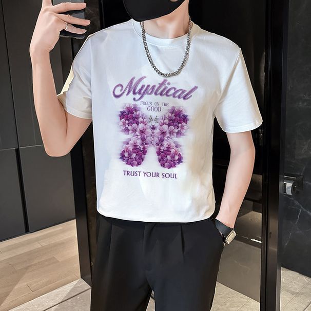 Summer Thin Brand Short Sleeved With Men's Heart Printed Pure Cotton Round Neck Ins Trendy Casual Couple Top T-shirt_viptrois.com