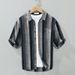 Men's Clothing New Summer Shirt Fresh Literary Stripes Loose Casual Half Length Short Sleeved Shirt_viptrois.com