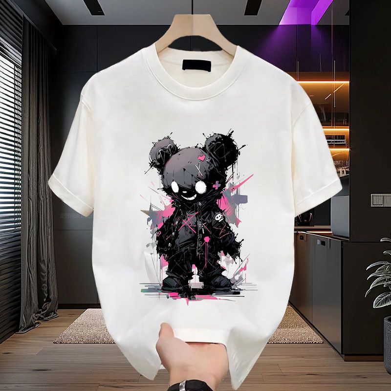 Men's Clothing Heavy Cotton Short Sleeved T Shirt For Men In Summer New Style Trendy Brand Handsome Print Loose Round Neck Casual Top_viptrois.com