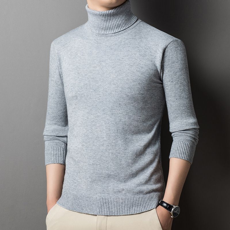 Men's High Neck Knit Sweater - Classic Solid Color Pullover For Autumn & Winter (Trendy Slim Fit_viptrois.com