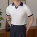 Men's Clothing Summer Breathable Italian Color Matching Light Mature Trendy Men's Polo Shirt Lapel Elastic Jacquard Texture Slim Short Sleeve Knit_viptrois.com