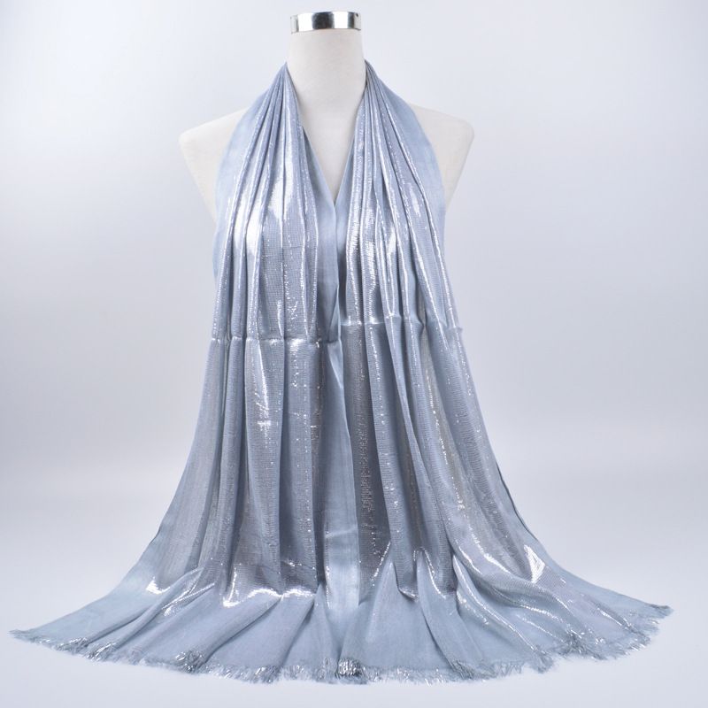 Muslim headscarf Cotton Gold Silk Scarf Women's Monochrome Tassel Silk Scarf Muslim Headscarf_viptrois.com