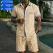 Men's Casual Short Sleeve Shirt & Shorts Set, Color Block Beachwear Summer Outfit For Vacation_viptrois.com