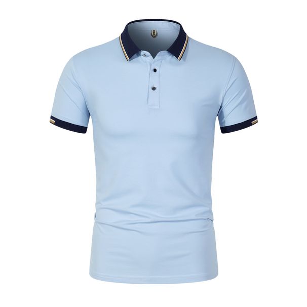 Men's Solid Color Polo Shirt Short Sleeve T-Shirt Fashionable Turn down Collar plus Size Casual Top for Men_viptrois.com