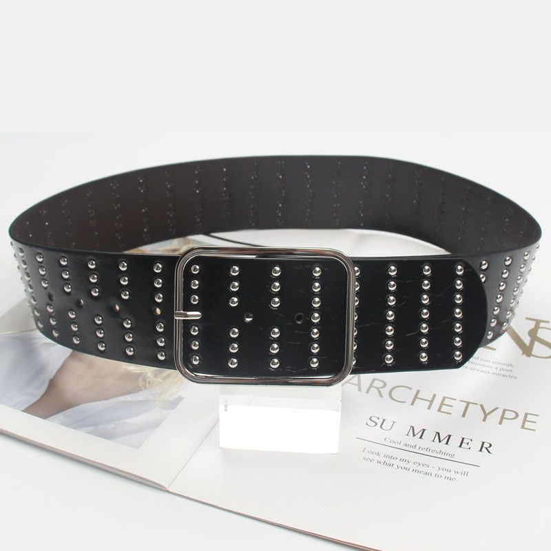 Punk Style Rivet Wide For Women Heavy Craft Design Sense Personality Waistband Decoration Dress Accessories Waist Belt_viptrois.com