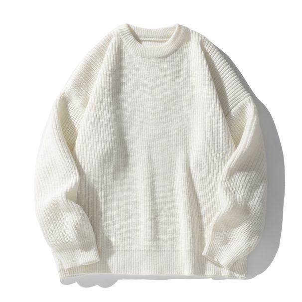Nordmann Japanese Style Round Neck Solid Color Basic Sweater For Men, Autumn And Winter New Versatile Couple Thick Knit Textured_viptrois.com