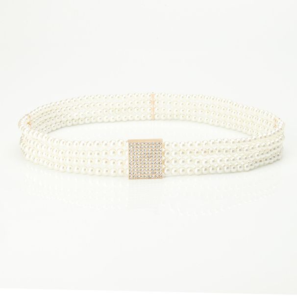 Women's Belts Versatile Fashionable Pearl-encrusted Dia Flower Waist Chain Dia-encrusted Square Buckle Dress Decorative_viptrois.com