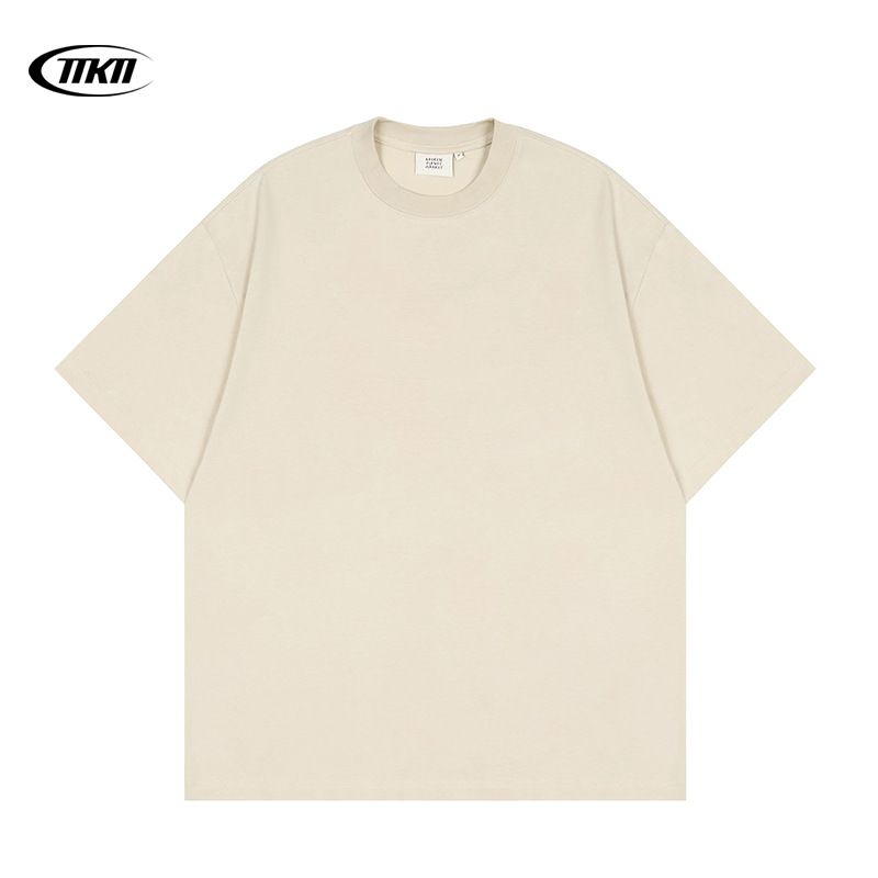 Men's Clothing Solid Color T Shirt High Street Vibe Trendy Brand Heavy Short Sleeve Loose Cleanfit Men's Top_viptrois.com