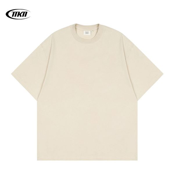 Men's Clothing Solid Color T Shirt High Street Vibe Trendy Brand Heavy Short Sleeve Loose Cleanfit Men's Top_viptrois.com
