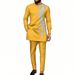 Men's African Ethnic Embroidered Casual Shirt & Pants Set - Breathable Polyester Blend, Long Sleeve Button Down & Straight Leg Trousers, S-XXL_viptrois.com
