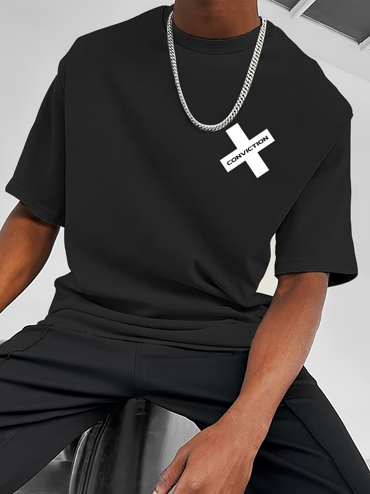 Maglietta Uomo Cotone 180g Stile Y2K Stampa CONVICTION Streetwear Estiva Maniche Corte Vestibilità Regolare_viptrois.com