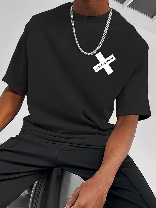 Maglietta Uomo Cotone 180g Stile Y2K Stampa CONVICTION Streetwear Estiva Maniche Corte Vestibilità Regolare_viptrois.com