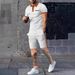 Men's Clothing Waffle Color Matching Short Sleeved Shorts Two Piece Casual Suit_viptrois.com
