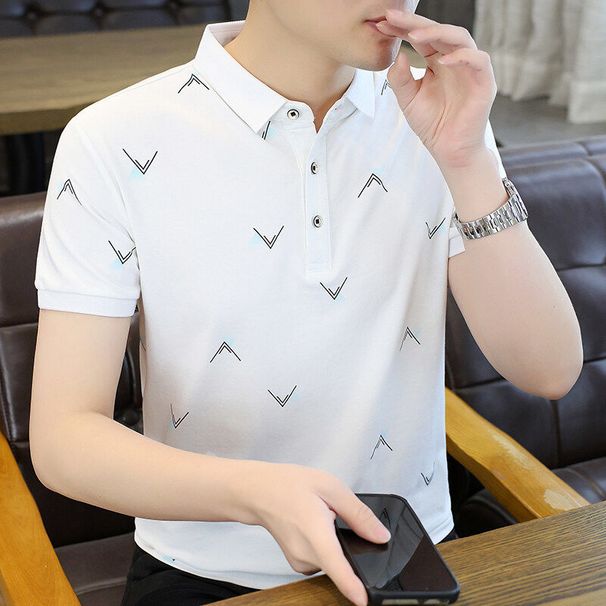 Summer New Men's Lead Short-sleeved T-shirt New Youth High-end Summer Lapel Polo Shirt With Collar Top Trendy_viptrois.com
