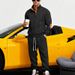 Men's Casual Trousers Suit Heavy Texture Pattern Trend Stand Collar Henry Sweatshirt American Style Autumn Winter Loose_viptrois.com