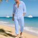 Men's Casual Linen Hooded Shirt Cardigan Set Spring Summer American Style Loose Breathable Long Sleeve Clothing_viptrois.com