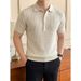 Men's Wheat Ear Pattern Knitted Polo Shirt Breathable Cool Business Casual Short Sleeve T-Shirt Straight Shoulder Summer Old Fashion_viptrois.com