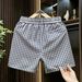 Men's Plaid Casual Shorts Thin Straight Leg Pants Summer Relaxed Beach Style Five Point Wide Leg_viptrois.com