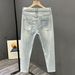 Elastic Micro Harlan Straight Leg Jeans Slim Fit And Versatile Casual Cropped For Summer Thin Men's Pants_viptrois.com