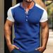 2024 New Plus Size Men's Oversized Waffle Texture T-Shirt Henley Shirt Color Block Short Sleeve_viptrois.com