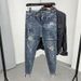 2023 Fashion Men's Pants Korean Style Jeans Washed With Cat Whisker Holes Colorful Paint Splatters Slim Trousers_viptrois.com