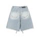 Men's Clothing High Street Retro Washed Raw Edge Denim Shorts Personality Hot Diamond Shorts Wide Leg_viptrois.com