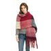Unisex Autumn and winter circle sand coarse tassels large grid horizontal plaid scarf shawl collar_viptrois.com