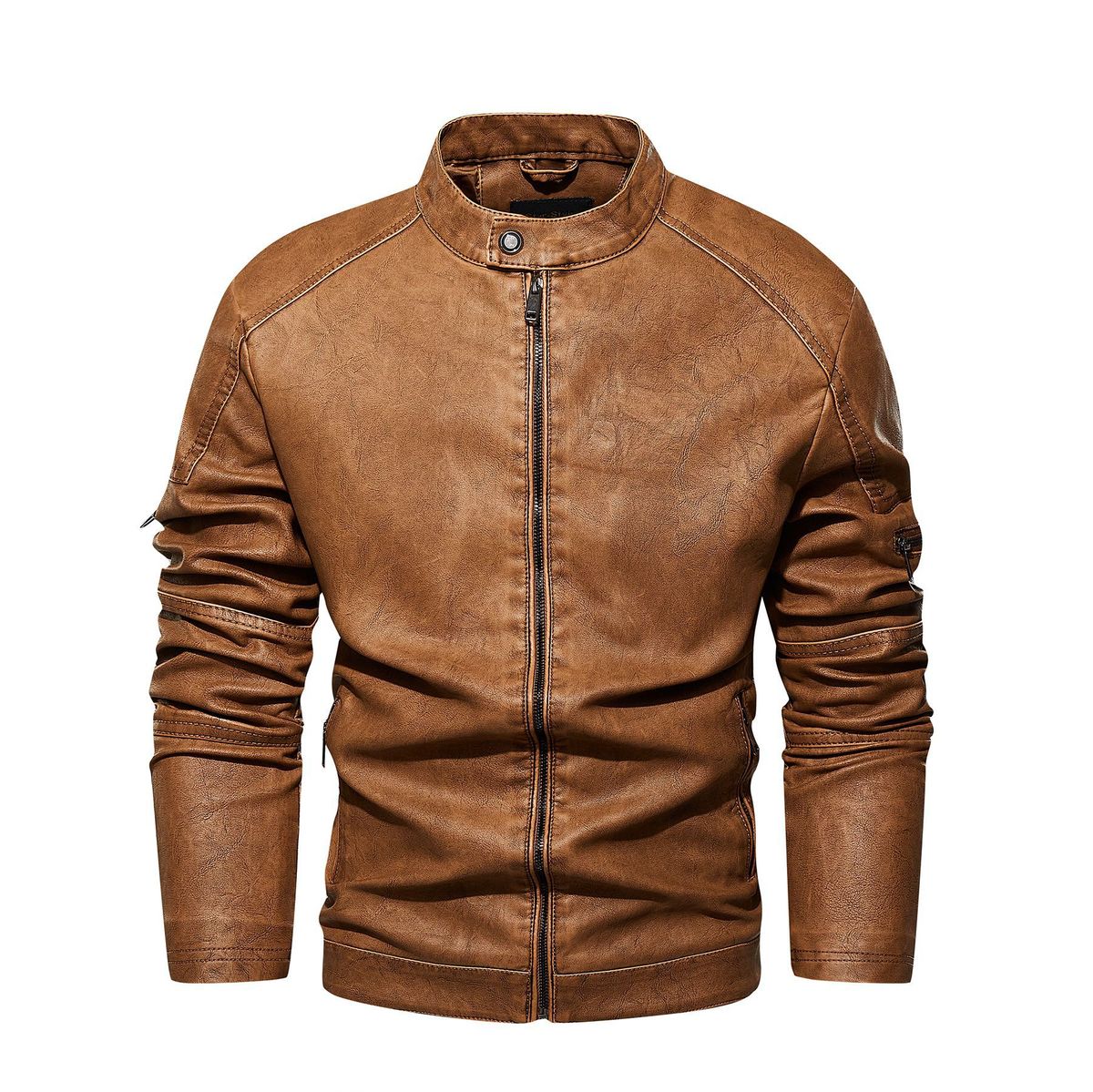 Men’s Vintage Washed Leather Jacket – Distressed Biker Style (Black, Blue, Yellow, S-XXXL)_viptrois.com