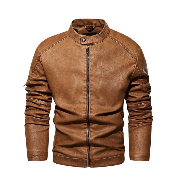Men’s Vintage Washed Leather Jacket – Distressed Biker Style (Black, Blue, Yellow, S-XXXL)_viptrois.com