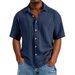 Men's Clothing Fashion Trend Printing Casual Slim Lapel Short Sleeved Waffle Shirt_viptrois.com