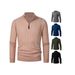 Men’s Half-Zip Cable Knit Sweater – Winter Warm Stand Collar Pullover (Grey/Black/Khaki/Army Green/Blue)_viptrois.com