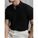 Men's Half-Zip Polo Shirt - Breathable Knit Stripe T-Shirt With Collar | Lightweight Summer Top For Casual & Smart Looks (White/Black, M-3XL)_viptrois.com