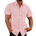 Men's Clothing New Summer Simple Shirt Men's Solid Color Collage Linen Cardigan Short Sleeve Loose Lapel Men's Shirt_viptrois.com