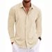 Men's Clothing Men's Long Sleeved T-Shirt Loose Sweatshirt Solid Color Cotton Linen Blend Large Size Shirt For Formal & Casual_viptrois.com
