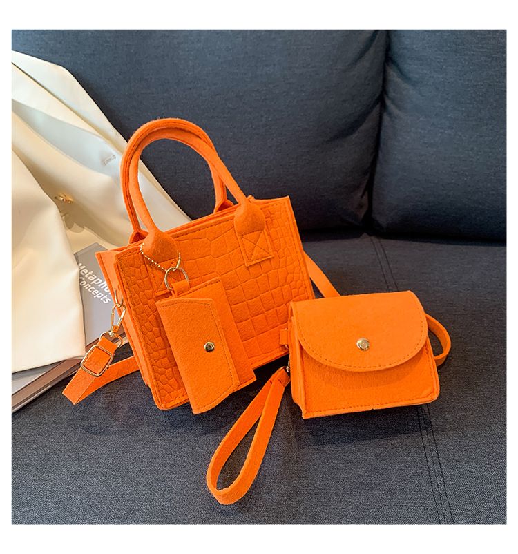 Felt Diamond Pattern Solid Color Small Square Handbag Three Piece Mother And Child Bag 2023 Popular Shoulder Messenger Casual Women's Bag_viptrois.com