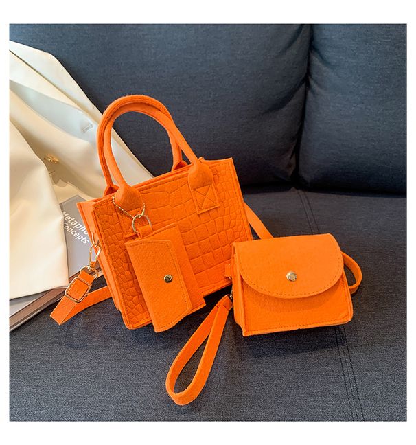Felt Diamond Pattern Solid Color Small Square Handbag Three Piece Mother And Child Bag 2023 Popular Shoulder Messenger Casual Women's Bag_viptrois.com
