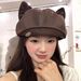 Cute Cartoon Cat Ear PU Leather Beret For Women, Niche Artistic Style, Face Slimming Cloud Painter Hat, Trendy_viptrois.com