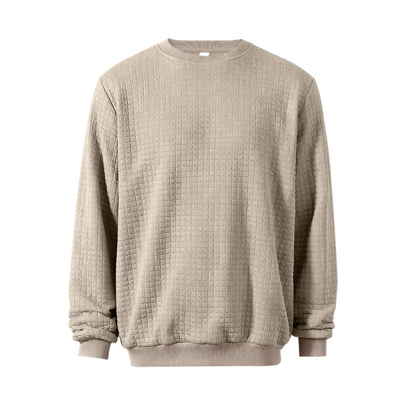 Men's Casual Checkered Texture Sweatshirt – Lightweight Long Sleeve Crewneck Pullover For Spring & Autumn (Black/Navy/Khaki, S-XXXL)_viptrois.com
