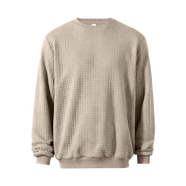 Men's Casual Checkered Texture Sweatshirt – Lightweight Long Sleeve Crewneck Pullover For Spring & Autumn (Black/Navy/Khaki, S-XXXL)_viptrois.com