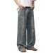 Men's Clothing High Street Retro Ink Splashed Jeans Distressed Dirty Washed Wide Leg Trousers_viptrois.com