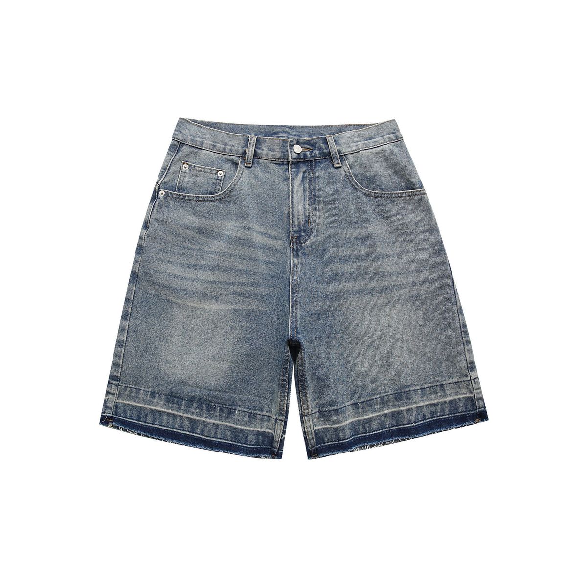 Men's Clothing Edge Washed White Distressed Denim Shorts Men's American Trendy Summer Loose Casual Shorts_viptrois.com