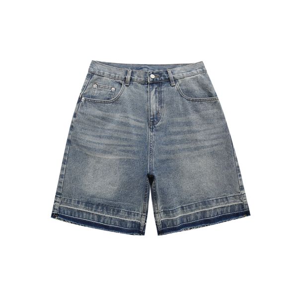 Men's Clothing Edge Washed White Distressed Denim Shorts Men's American Trendy Summer Loose Casual Shorts_viptrois.com