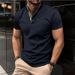 Men's Summer Fashion Short Sleeved T-shirt Men's Business Casual Henley Shirt Breathable Solid Color Stand Up Collar Top_viptrois.com