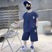 Mother & Kids Boys Sleeveless Casual Loose Letter Suit Two Piece Suit_viptrois.com
