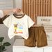 2025 New Summer Children's Short Sleeved Boys' Stylish Mathematics Giraffe Top And Shorts Two Piece Set, Trendy_viptrois.com