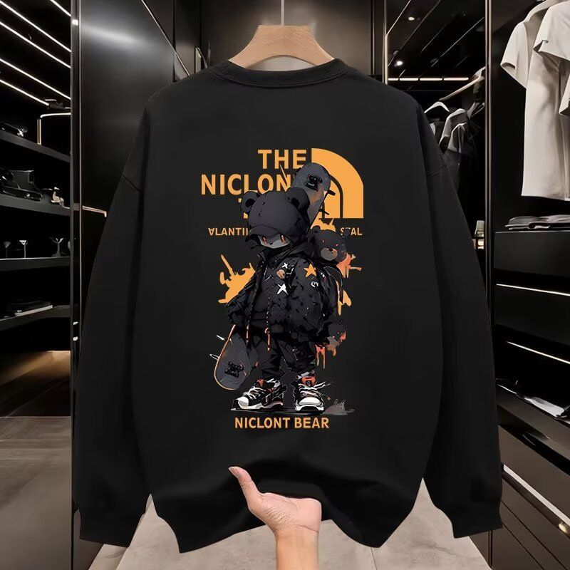 Men's Clothing Autumn Sweatshirt Slim Casual Round Neck Plus Velvet Pullover Long Sleeve Jacket Top_viptrois.com