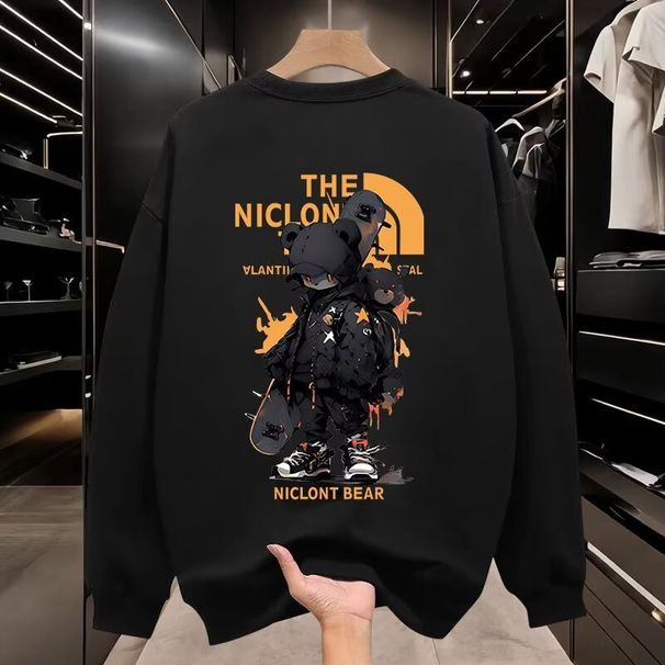 Men's Clothing Autumn Sweatshirt Slim Casual Round Neck Plus Velvet Pullover Long Sleeve Jacket Top_viptrois.com